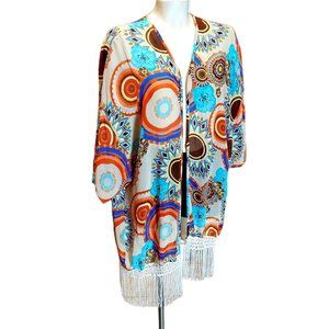 White Mark  Bohemian Fringe Kimono Circles OS Fit most